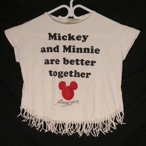 ZARA GIRLS COLLECTION - Disney | size 13 / 14 | Fringed White Graphic T-Shirt